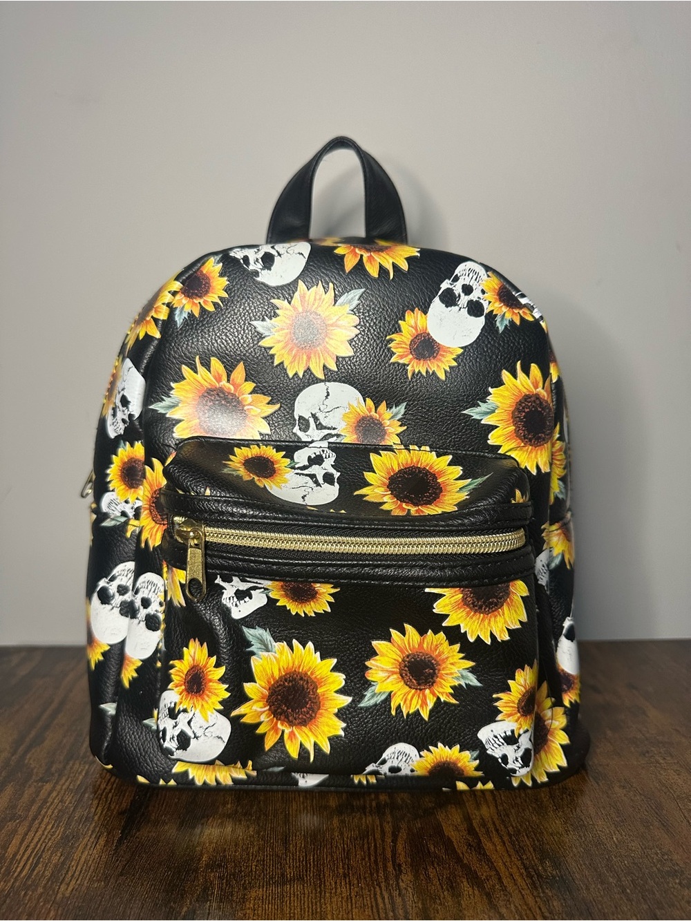 Black Sunflower & Skull Mini Backpack